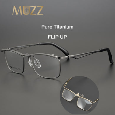IP Pure Titanium Men Glasses Full Frame Square Flip Up 2023 Eyeglass Frames Myopia Hyperopia Prescription Eyeglasses Eyewear