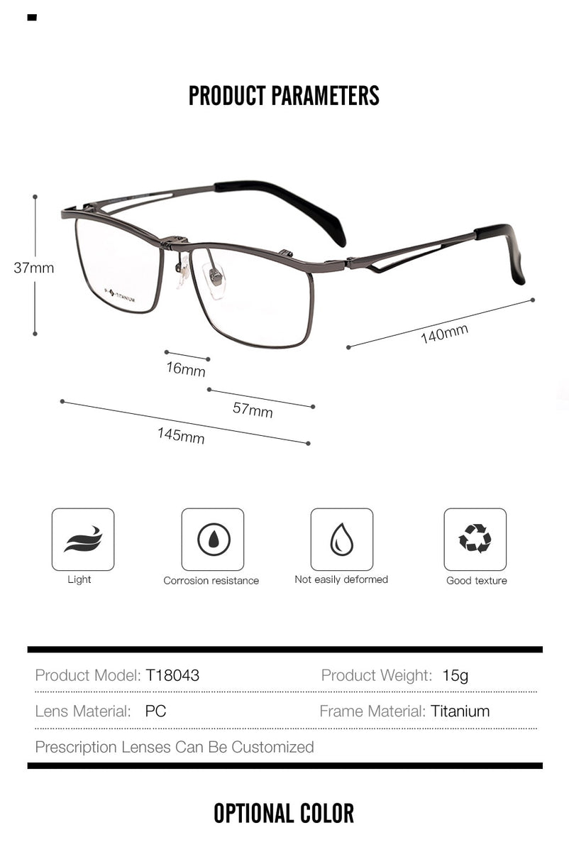 IP Pure Titanium Men Glasses Full Frame Square Flip Up 2023 Eyeglass F ...