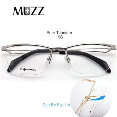IP Pure Titanium Men Glasses Half Frame Business Square Flip Up Eyeglass Frames Myopia Hyperopia Prescription Eyeglasses Eyewear