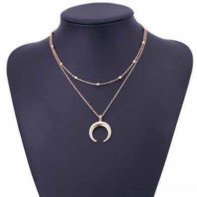 2018 New Fashion Double Horn Necklace Crescent Moon Necklace Boho Jewelry Minimal Girlfriend Gift