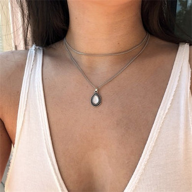 2018 Vintage Double Horn Necklace Crescent Water Drop Necklace Boho Jewelry Minimal Girlfriend Jewelry Gift