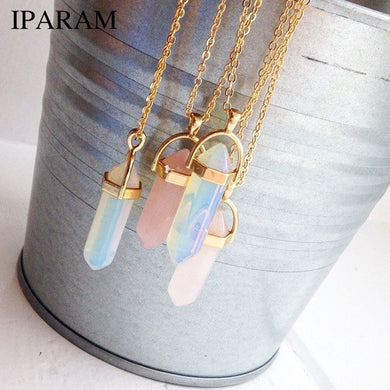 Fashion Trend Crystals Necklace Bohemian Hexagon Opal Pendant Necklace Female Hexagon Crystal Necklace Gift 2020 NEW