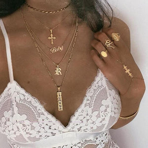 New Multilayer Cross Gold Pendant Necklaces For Women Punk Letter Choker Necklace 2020 Fashion Words Jewelry Party Gift