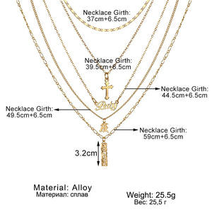 New Multilayer Cross Gold Pendant Necklaces For Women Punk Letter Choker Necklace 2020 Fashion Words Jewelry Party Gift
