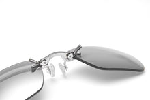 Load image into Gallery viewer, ISENGHUO Clip On Nose Mini Sunglasses Men Rimless Alloy Steampunk Small Sun Glasses Black Matrix Morpheus Movie Eyewear With Box