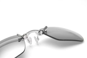 ISENGHUO Clip On Nose Mini Sunglasses Men Rimless Alloy Steampunk Small Sun Glasses Black Matrix Morpheus Movie Eyewear With Box