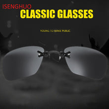 Load image into Gallery viewer, ISENGHUO Clip On Nose Mini Sunglasses Men Rimless Alloy Steampunk Small Sun Glasses Black Matrix Morpheus Movie Eyewear With Box