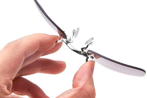 ISENGHUO Clip On Nose Mini Sunglasses Men Rimless Alloy Steampunk Small Sun Glasses Black Matrix Morpheus Movie Eyewear With Box