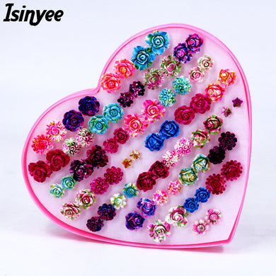 Fashion Rose Flower Stud Earrings Set For Women Little Girl Trendy Plastic Small Earring Jewelry 36 pairs Randomly Mixed