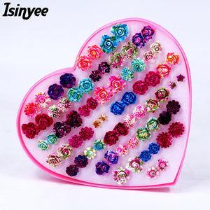 Fashion Rose Flower Stud Earrings Set For Women Little Girl Trendy Plastic Small Earring Jewelry 36 pairs Randomly Mixed