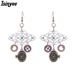 Vintage Clock Gears Tassel Earrings Steampunk Exaggerated Earring For Women Girls Steam Punk Jewelry Christmas Gift