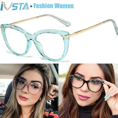 IVSTA Clear Glasses Women Optical Frame Pink Lady Prescription Eyewear Optometry Korean Brand Nerd Cat Eye Glasses 03438