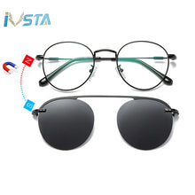 Load image into Gallery viewer, IVSTA Clip On Glasses Men Clip On Sunglasses Women Magnetic Sunglasses Myopia Round Metal Optical Glasses Frame Prescription