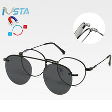 Load image into Gallery viewer, IVSTA Clip On Glasses Men Clip On Sunglasses Women Magnetic Sunglasses Myopia Round Metal Optical Glasses Frame Prescription