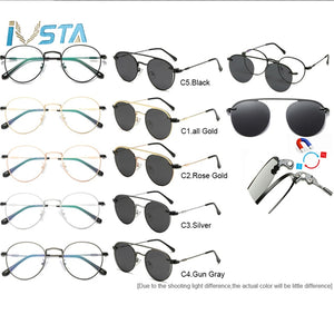 IVSTA Clip On Glasses Men Clip On Sunglasses Women Magnetic Sunglasses Myopia Round Metal Optical Glasses Frame Prescription