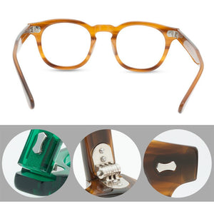 IVSTA Handmade Acetate Glasses Frame Men Round Myopia Eyeglasses Demi Spectacle Johnny Depp Glasses  Brand Designer Retro