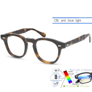 IVSTA Handmade Acetate Glasses Frame Men Round Myopia Eyeglasses Demi Spectacle Johnny Depp Glasses  Brand Designer Retro