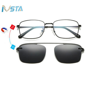 IVSTA Myopia Sunglasses Men Clip On Glasses Frame Clip On Polarized Women Magnetic Square Glasses Prescription Spectacle Frames