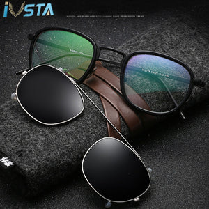 IVSTA Polarized Sunglasses Men Clip On Glasses Women Flip Up Removable Lens Sun Glasses for Sight Prescription Optical Frames