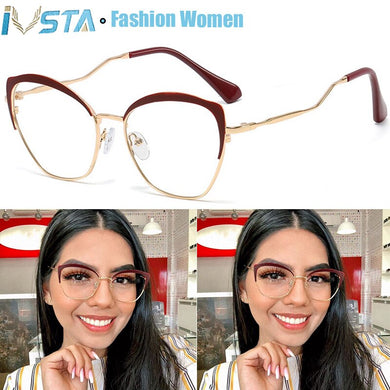 IVSTA Women Glasses Myopia Prescription Eyewear Retro for Sight  Brand Spectacle Frame Cat Eye Glasses Gold 06657