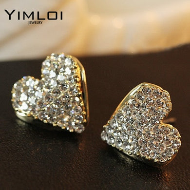 Imitation Bright Crystal Rhinestone Lovely Cute Lady Peach Heart Stud Earrings Love Femininity E167