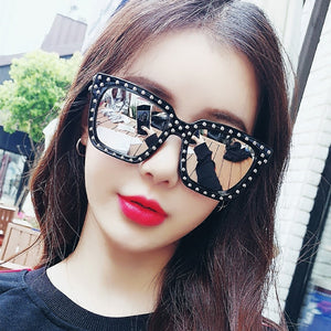 Imitation Rhinestone Square Sunglasses For Women Men Retro  Male Ladies Car Driving UV Protection Glasses Eyewear