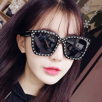 Imitation Rhinestone Square Sunglasses For Women Men Retro  Male Ladies Car Driving UV Protection Glasses Eyewear