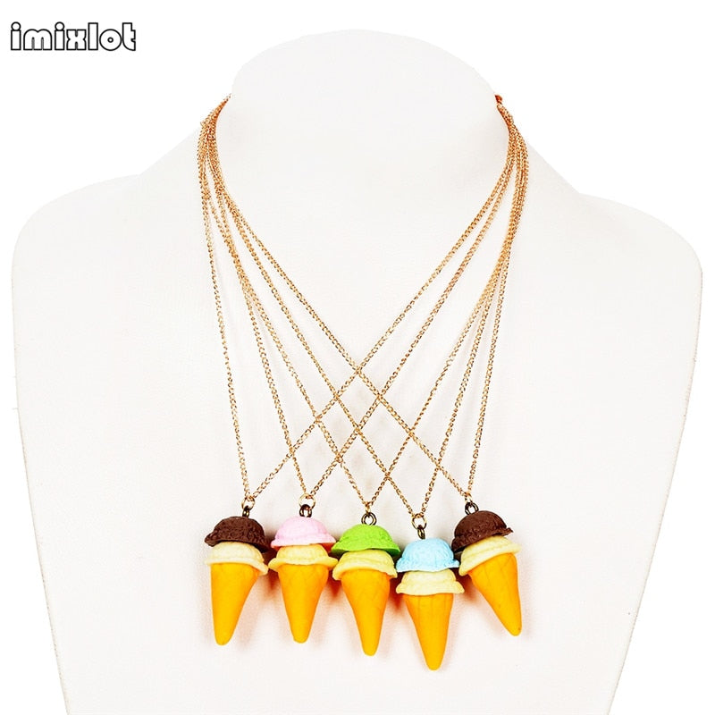2017 Maxi Necklace Collier Collares Kids Jewelry Children Necklace Ice Cream Bead Chain Pendant Charm Gift For Girl