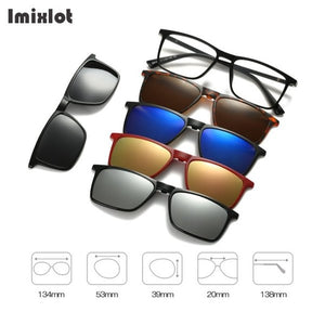 Imixlot 5 Lens Magnet Sunglasses Clip Mirrored Clip on Sunglasses Clip on Glasses Men Polarized Clip Custom Prescription Myopia
