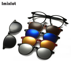 Imixlot 5 Lens Magnet Sunglasses Clip Mirrored Clip on Sunglasses Clip on Glasses Men Polarized Clip Custom Prescription Myopia