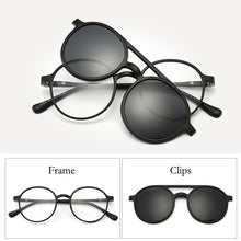 Load image into Gallery viewer, Imixlot 6 In 1 Retro Round Polarized Optical Frame Magnetic Clip on Sunglasses Unisex Ultra-Light Night Vision Glasses