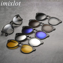 Load image into Gallery viewer, Imixlot Classic 5 in 1 Clip On Round Sunglasses Unisex Magnet Clear Lens Polarized Sun Glasses Set
