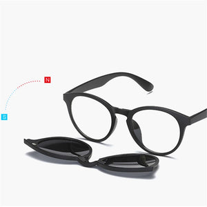 Imixlot Classic 5 in 1 Clip On Round Sunglasses Unisex Magnet Clear Lens Polarized Sun Glasses Set