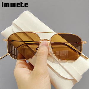 Imwete Classic Sunglasses Women Gradient Lens Driving Goggles Metal Pilot Sun Glasses Men Shades Ladies UV400