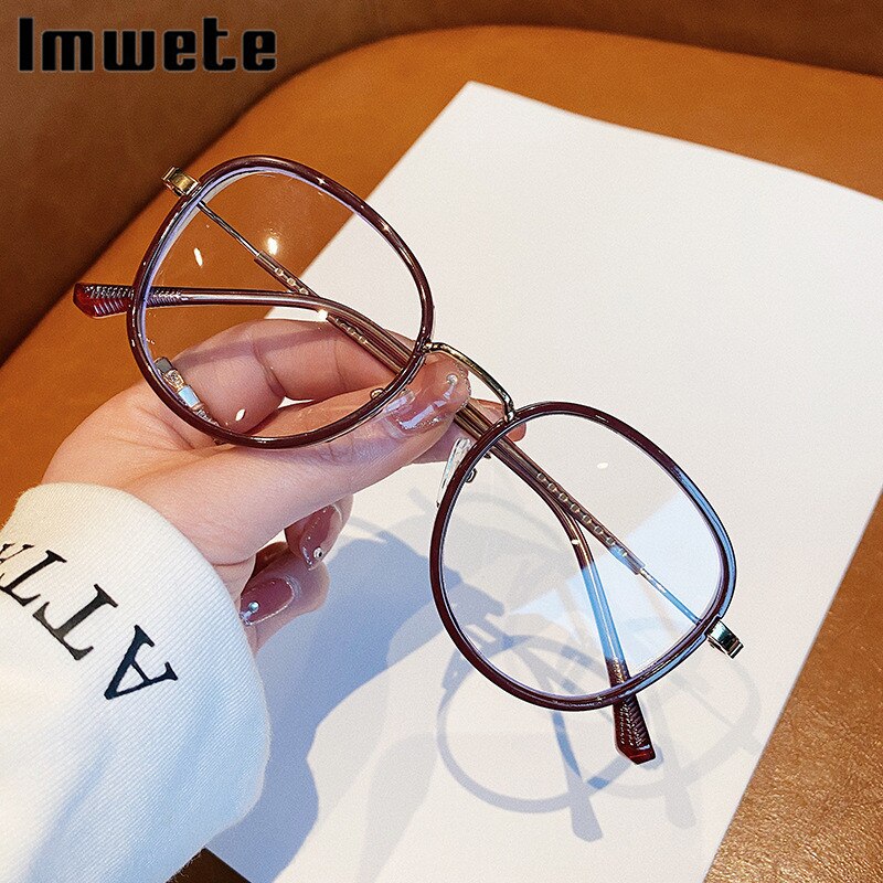 Imwete Anti Blue Light Glasses Frame Men Women Metal Glasses Frames Vintage Optical Eyeglasses Black Spectacles Big