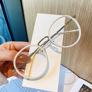 Imwete  Big Round Glasses Frame Men Women Metal Glasses Frames Vintage Optical Eyeglasses Black White Spectacles