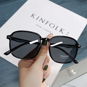 Imwete HD Women Men Polarized Sunglasses Trend Big Frame Sun Glasses Retro Black Eyeglasses Anti-Ultraviolet Lens UV400