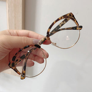 Imwete Half Frame Cat Eye Glasses Frame for Women Men Metal Eyewear Transparent Optical Lense Prescription Spectacles