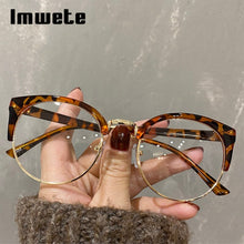Load image into Gallery viewer, Imwete Half Frame Cat Eye Glasses Frame for Women Men Metal Eyewear Transparent Optical Lense Prescription Spectacles