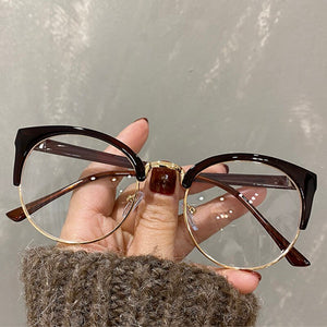 Imwete Half Frame Cat Eye Glasses Frame for Women Men Metal Eyewear Transparent Optical Lense Prescription Spectacles