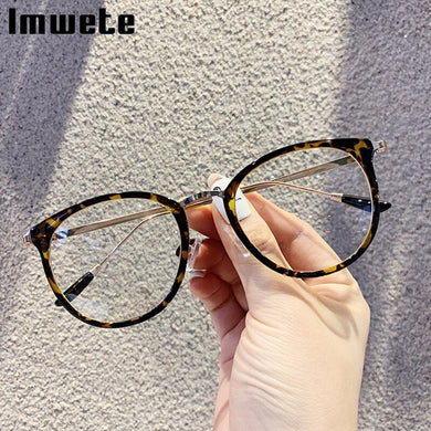 Imwete Optical Glasses Frame Women Men Oversized Round Eyeglasses Metal Frames Computer Gaming Spectacles Fake Black Glass