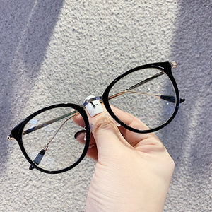Imwete Occhiali da vista Montatura da donna Uomo Occhiali da vista rotondi oversize Montature in metallo Occhiali da gioco per computer Finto vetro nero 