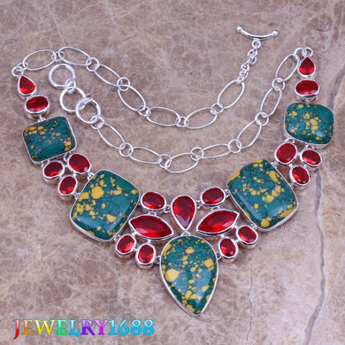 Incredible Green Natural Stone Red Garnet 925 Sterling Silver Grade Necklace L533