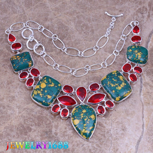 Incredible Green Natural Stone Red Garnet 925 Sterling Silver Grade Necklace L533