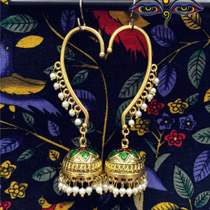 India Exquisite Golden Painted Glazed Birdcage Earrings Ear-hook White Pearl Birdcage Jewelry Pakistan Egypt and the Middle East