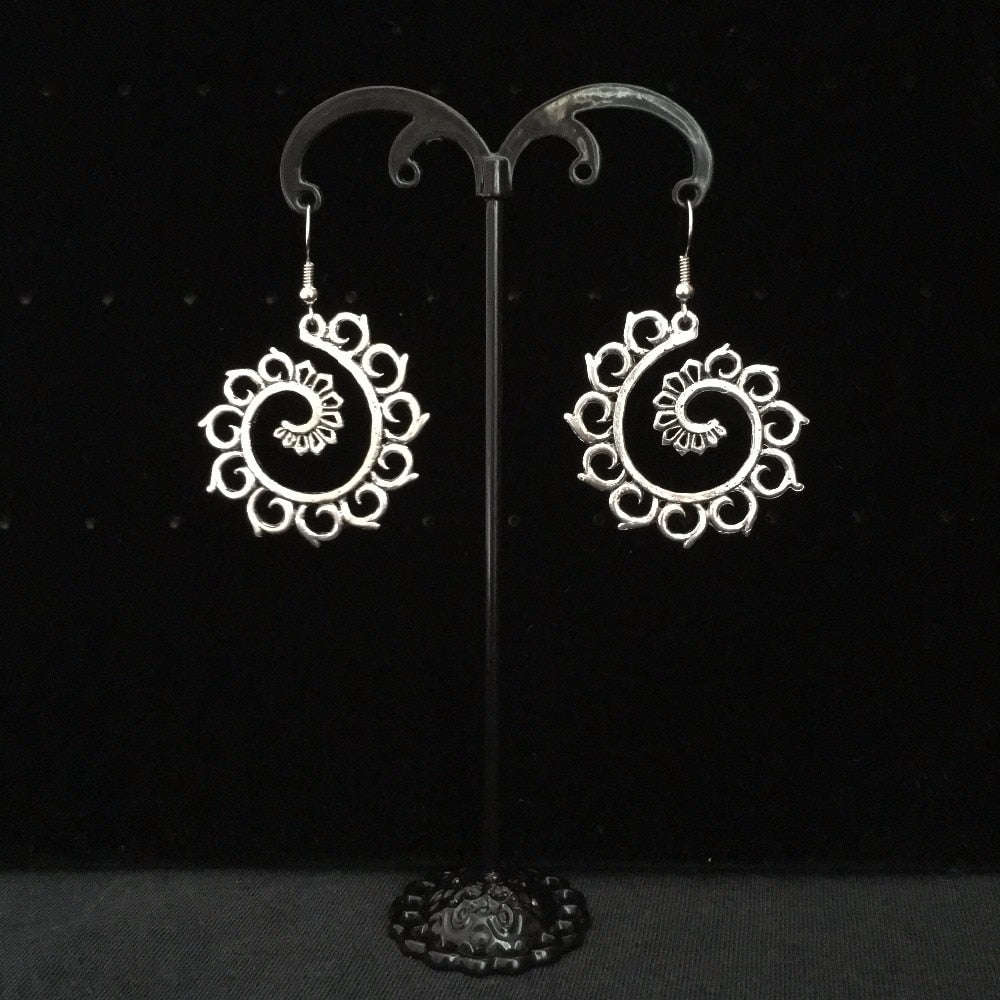 India Folk Style Silver Earrings temperament female hippie earrings. Ancient silver tribe earrings, Thailand, Nepal, Arabia