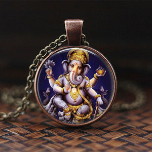 India Religion Necklace God Brahma Lord Shiva Vishnu Jewelry Glass Cabochon Pendant Choker Necklaces Religion Jewelry