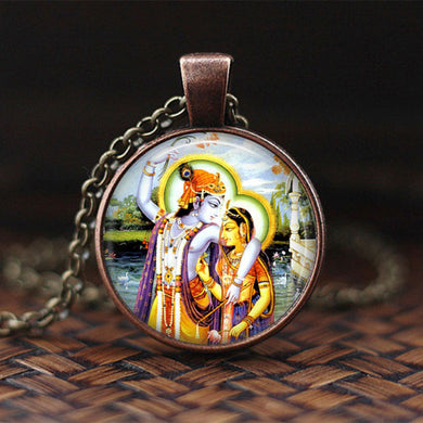 India Religion Necklace God Brahma Lord Shiva Vishnu Jewelry Glass Cabochon Pendant Choker Necklaces Religion Jewelry