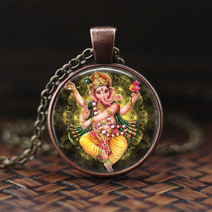 India Religion Necklace God Brahma Lord Shiva Vishnu Jewelry Glass Cabochon Pendant Choker Necklaces Religion Jewelry