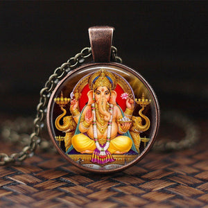India Religion Necklace God Brahma Lord Shiva Vishnu Jewelry Glass Cabochon Pendant Choker Necklaces Religion Jewelry